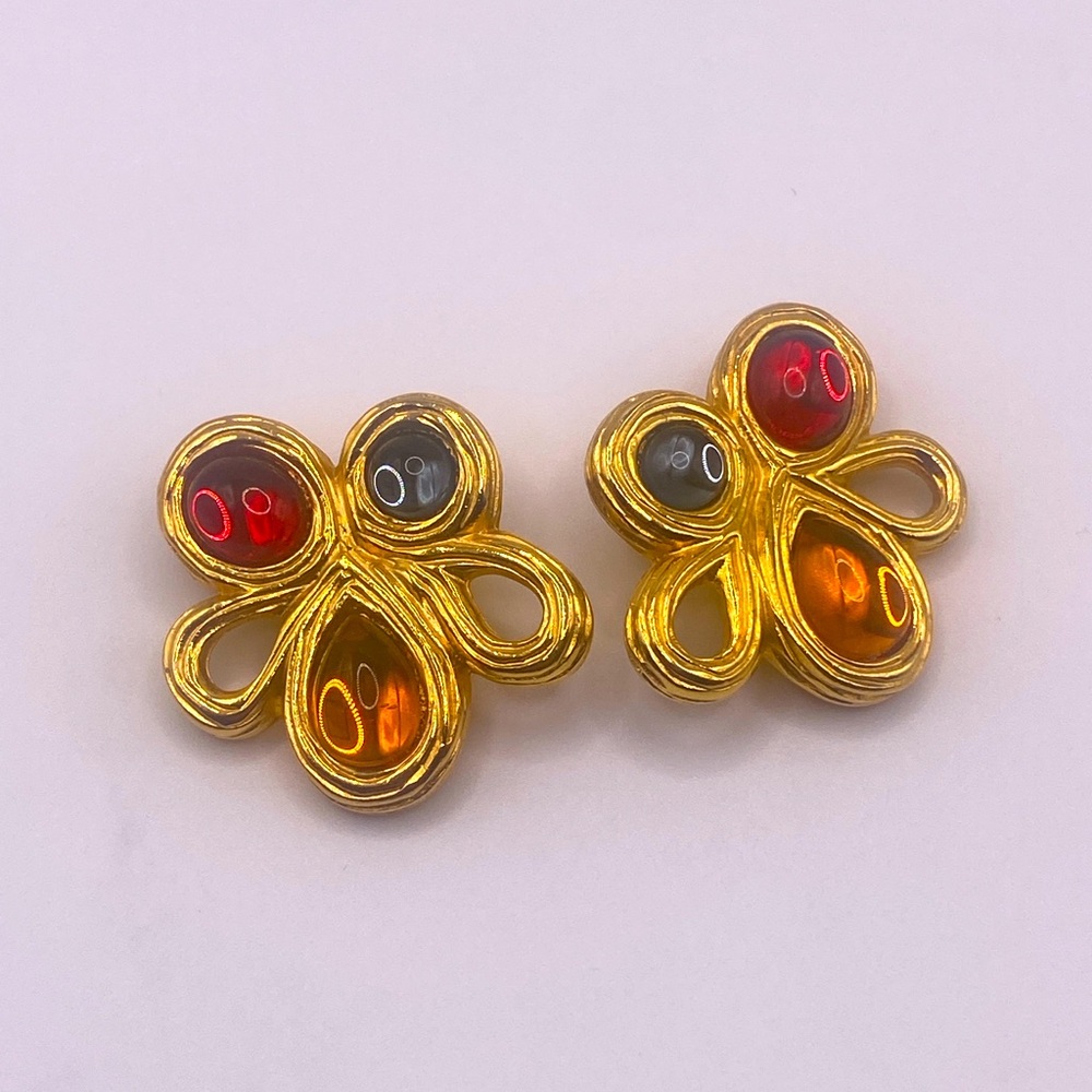 Givenchy Vintage Gripoix Clip Earrings Gold Tone